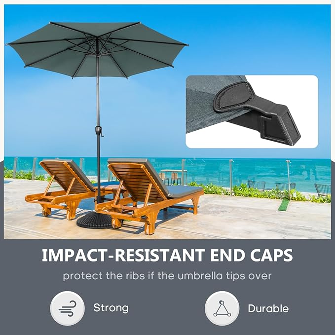Abba Patio 11FT Lyon Outdoor Patio Umbrella Outdoor Table Umbrella with Push Button Tilt and Crank Market Umbrella 8 Sturdy Ribs UV Protection Waterproof for Garden Deck Backyard Pool Grey