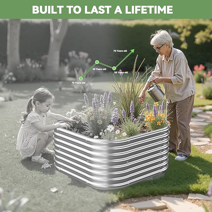 4 Pack 3x3FT Corrugated Galvanized Steel Raised Garden Bed Outdoor, Metal Above Ground Garden Bed for Vegetables and Flowers, Raised Beds for Gardening-3x3FTx10Inch