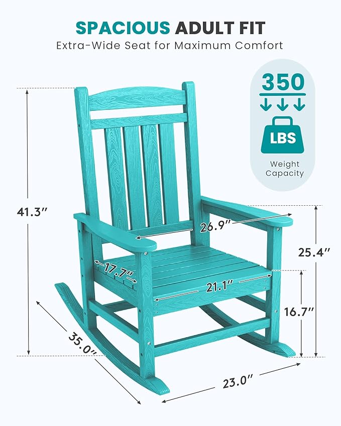 SERWALL HDPE Outdoor Rocking Chair Set of 4, Patio Rocking Chairs, All-Weather Porch Rockers for Adults, Aruba Blue