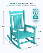 SERWALL HDPE Outdoor Rocking Chair Set of 4, Patio Rocking Chairs, All-Weather Porch Rockers for Adults, Aruba Blue
