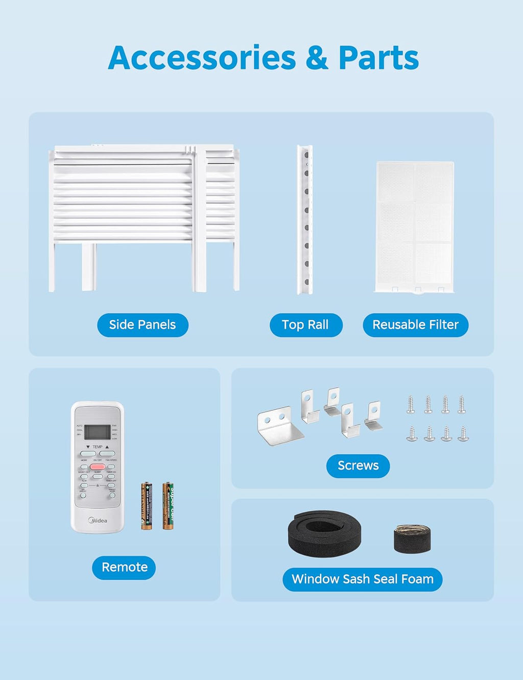 midea 6,000 btu window air conditioner, 3-in-1 cool/fan/dehumidifier on a desk or shelf
