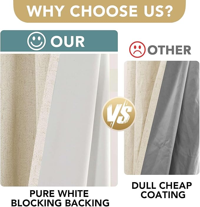 H.VERSAILTEX 100% Blackout Curtains for Bedroom Thermal Insulated Linen Textured Curtains Heat and Full Light Blocking Drapes Living Room Curtains 2 Panel Sets, 42x54 Inch, Bleached Sand