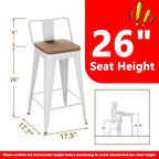 WENTMENT Bar Stools Set of 4 Counter Height Bar Stools Metal Barstools with Removable Back 26" Kitchen Bar Stools with Wooden Seat, Off White