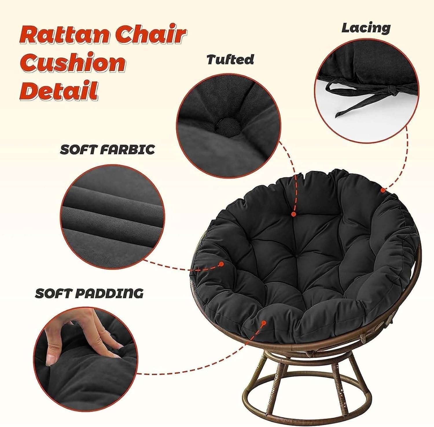 Round s Rattan Hanging Armchair Pillow t for Outdoor Gardens Indoor Swings Sofas Home Use (Deep Blue 130x130cm)