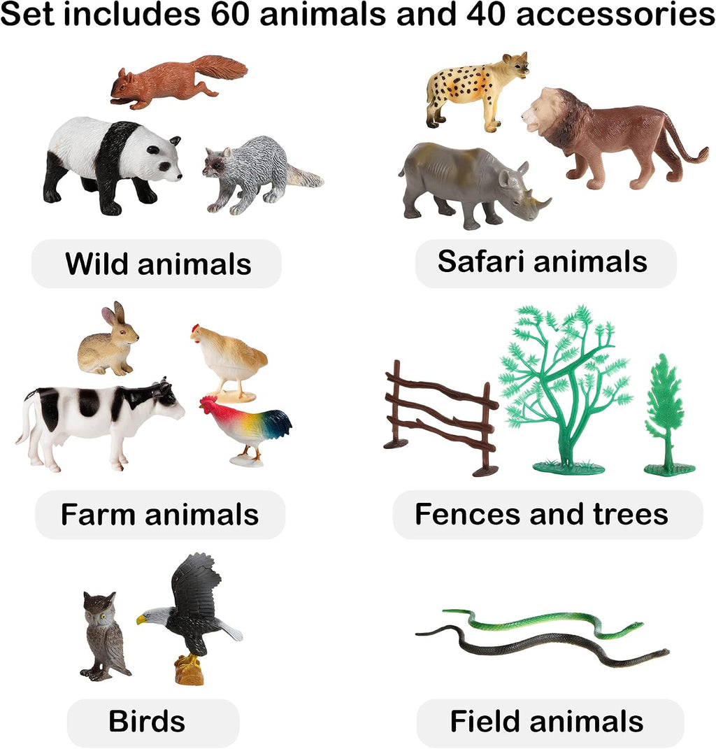 100piece set of animals figures & accessories, side view