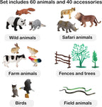 100piece set of animals figures & accessories, side view