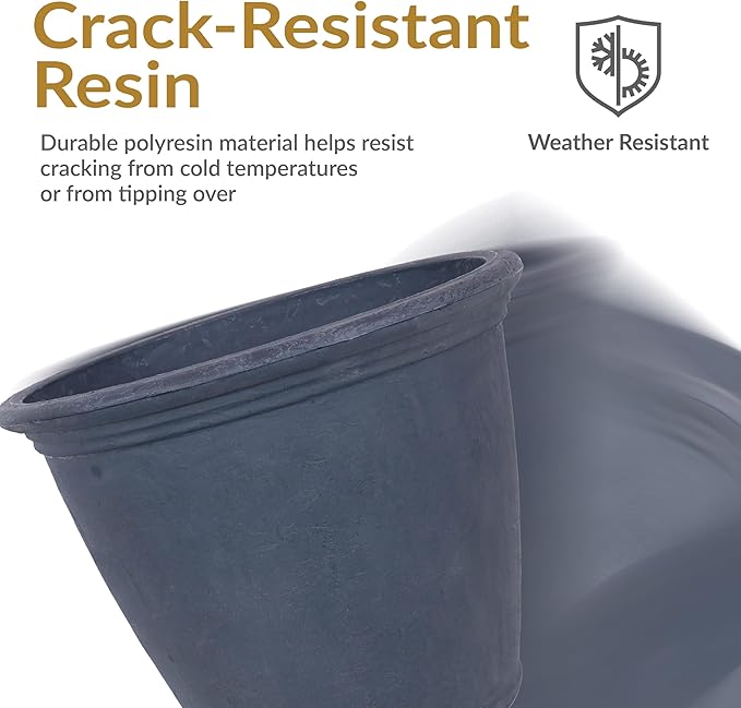 Sunnydaze 24-Inch Anjelica Large Plastic Pot for Plants - Outdoor Double-Walled Large Plastic Planter with Drillable Drainage Holes - Slate - 2pk