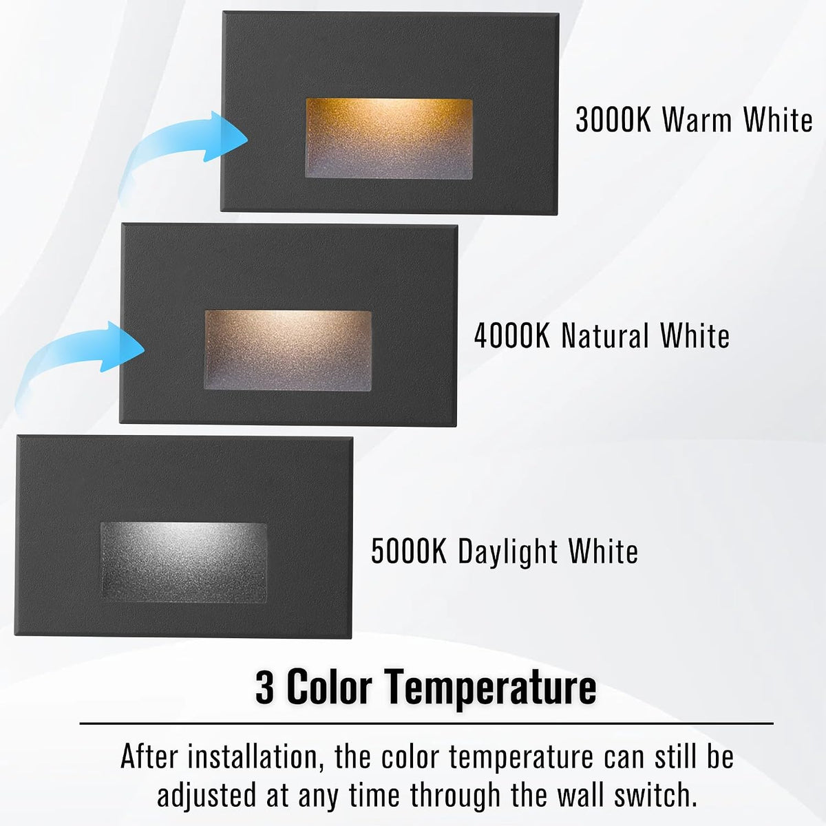 stair step lights outdoor indoor 120v dimmable 3cct, close-up detail