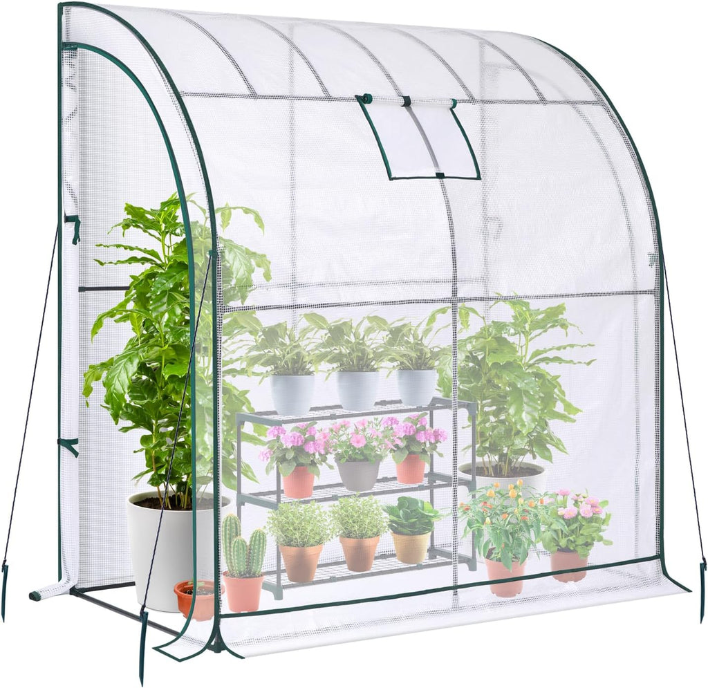 lean to greenhouse with 3-tier shelves: ohuhu portable, main product view