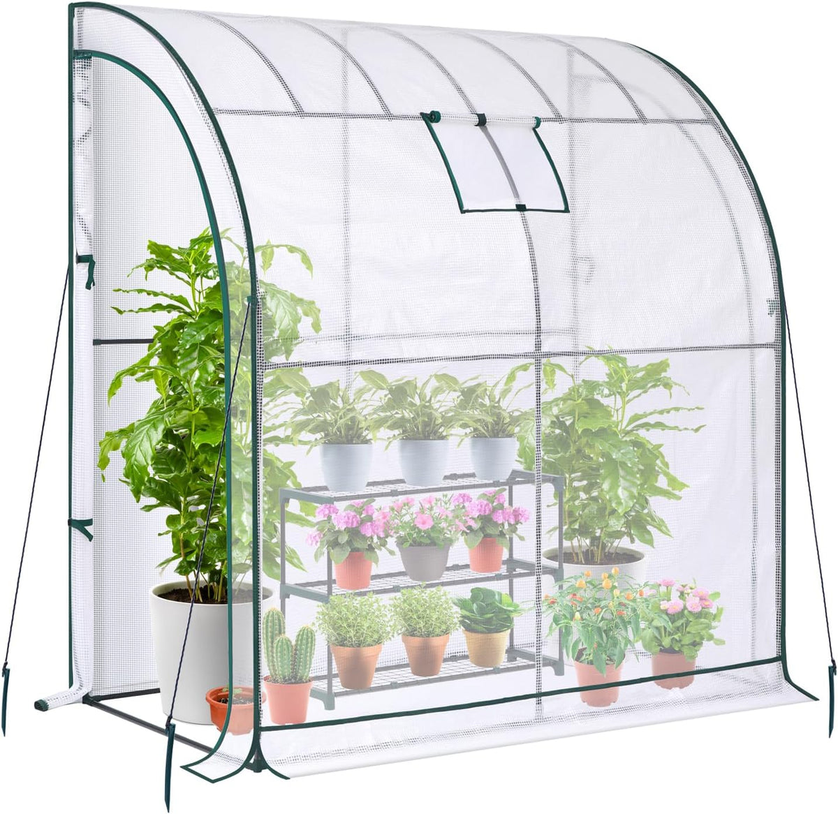 lean to greenhouse with 3-tier shelves: ohuhu portable, main product view