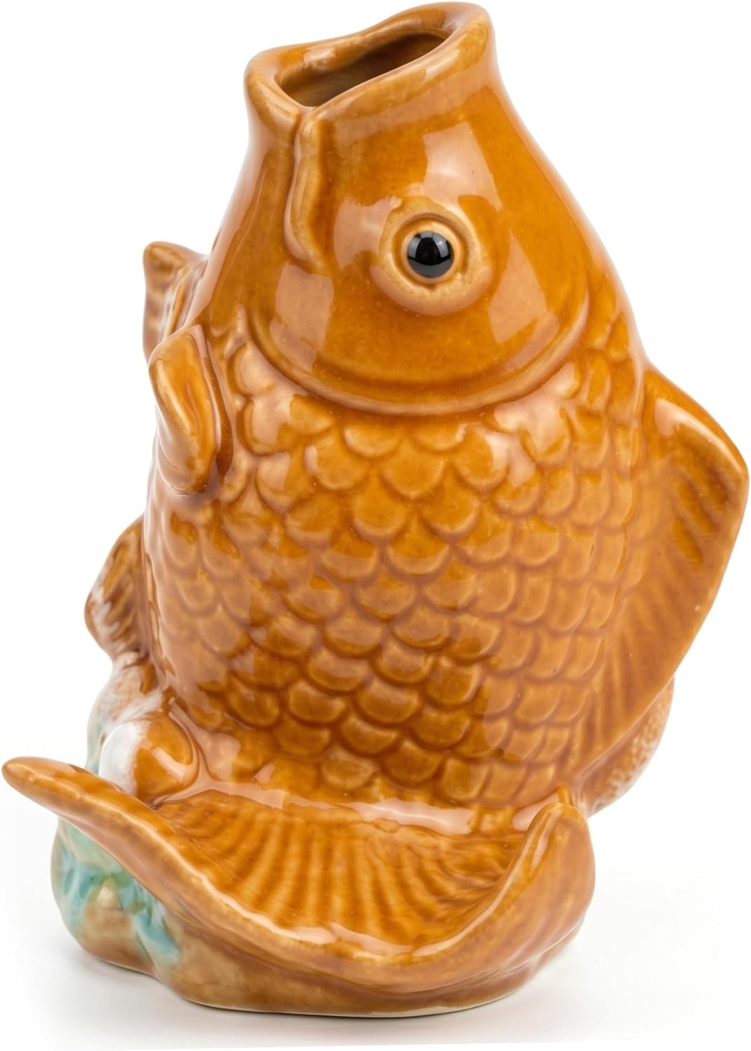 Lifelike Ceramic Koi Fish Pond Spitter, Water Fountain Spout for Small Ponds, Gardens & Pools, Outdoor Water Feature Decor (Style 2)