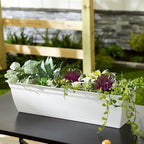 The HC Companies 30 Inch Eclipse Window Planter Box with Drainage Holes & Attached Saucer, Lightweight UV-Resistant Plastic Indoor & Outdoor Planters, 2-Pack Flower Box for Garden & Home Decor, White