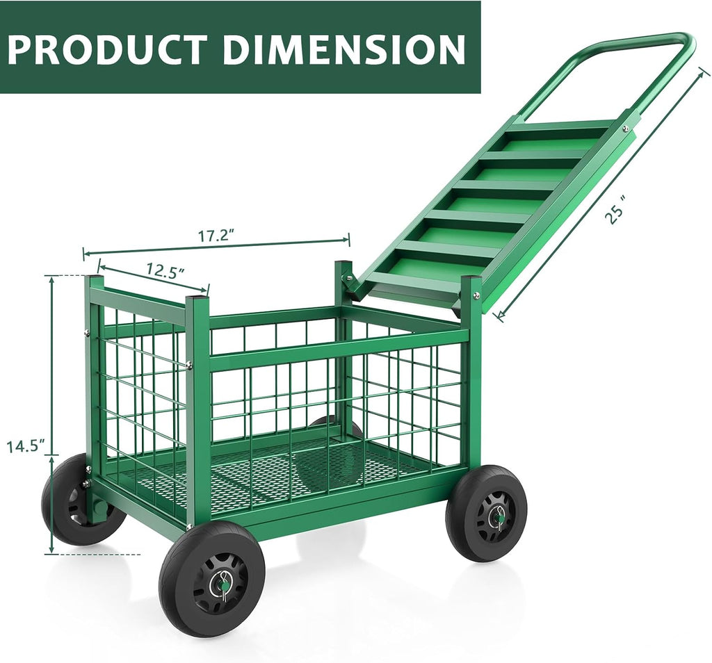 garden cart with seat,3-in-1 rolling seat with wheels, close-up detail