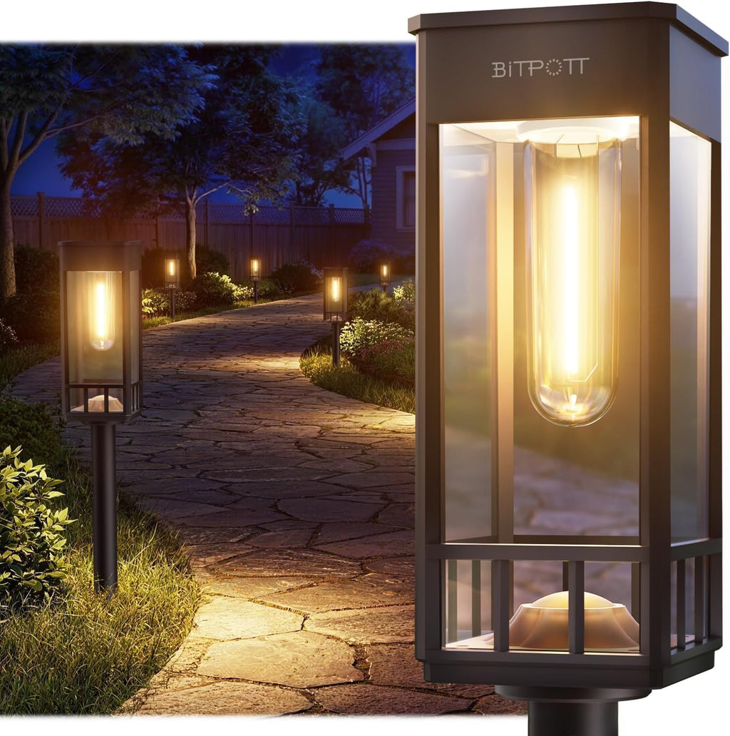 BITPOTT Solar Pathway Lights Outdoor,Bright Solar Lights for Outside, Waterproof Auto On/Off Garden Lights Solar Powered Landscape Lights for Yard Walkway Driveway Lawn (Warm White, 4 Pack)