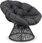 Giantex Wicker Papasan Chair with Soft Thick Cushion and High Capacity Metal Frame, 360° Swivel Ergonomic Lounge Reading Chair for Living Room, Bedroom, Patio, Indoor Outdoor Use (Grey)