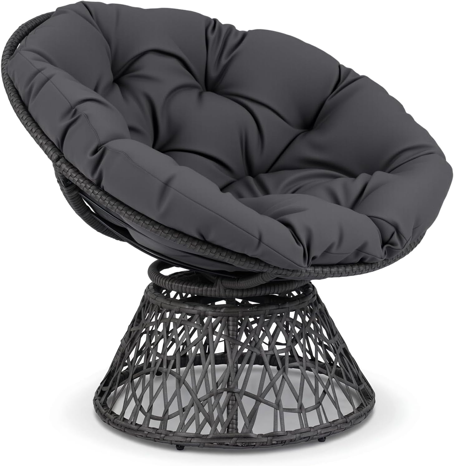 Giantex Wicker Papasan Chair with Soft Thick Cushion and High Capacity Metal Frame, 360° Swivel Ergonomic Lounge Reading Chair for Living Room, Bedroom, Patio, Indoor Outdoor Use (Grey)