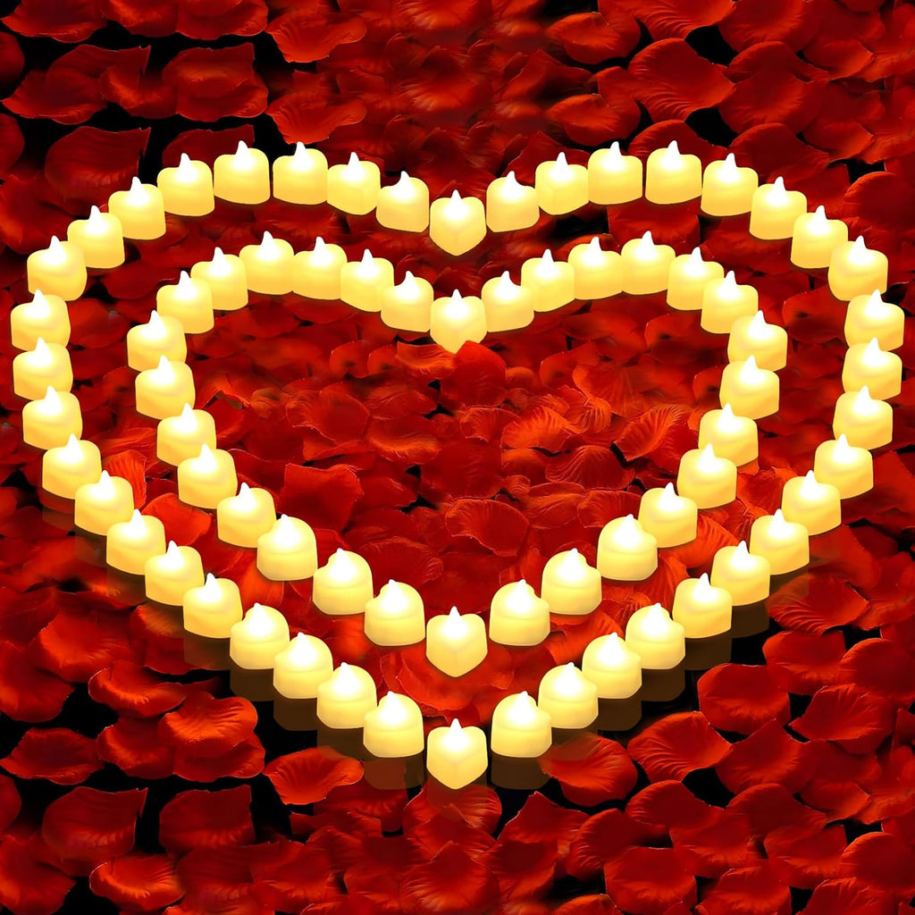 6000 PCS Artificial Rose Petals with 72 PCS Flameless LED Candles Set | Decoration for Special and Romantic Night, Wedding Anniversary, Event, Party Decoration