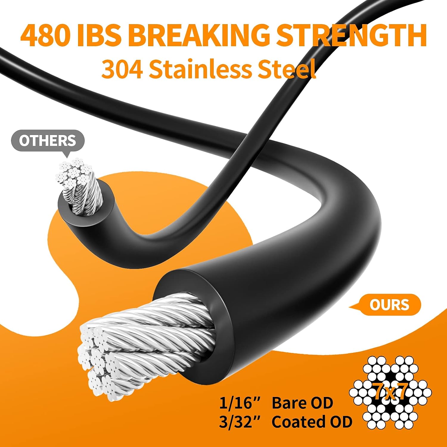String Light Hanging Kit,164 Ft Nylon Coated Stainless Steel 304 Wire Rope, String Lights Suspension Kit,Outdoor Light Hanging Kit