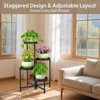 LASZOLA 4 Tiered Folding Plant Stand Indoor for Multiple Large Planter, Tall Heavy Duty Adjustable Rack with Rust Proof Plastic Shelving, Sturdy Vertical Tree Organizer for Narrow Inside Floor, Black
