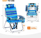16" Tall Beach Chairs for Adults,2-Pack Lightweight Backpack Chair with 5-Position,Cooler Bag,Cup Holder,Towel Rack，Suitable for Camping Pool Patio Lawn Outdoor Travel