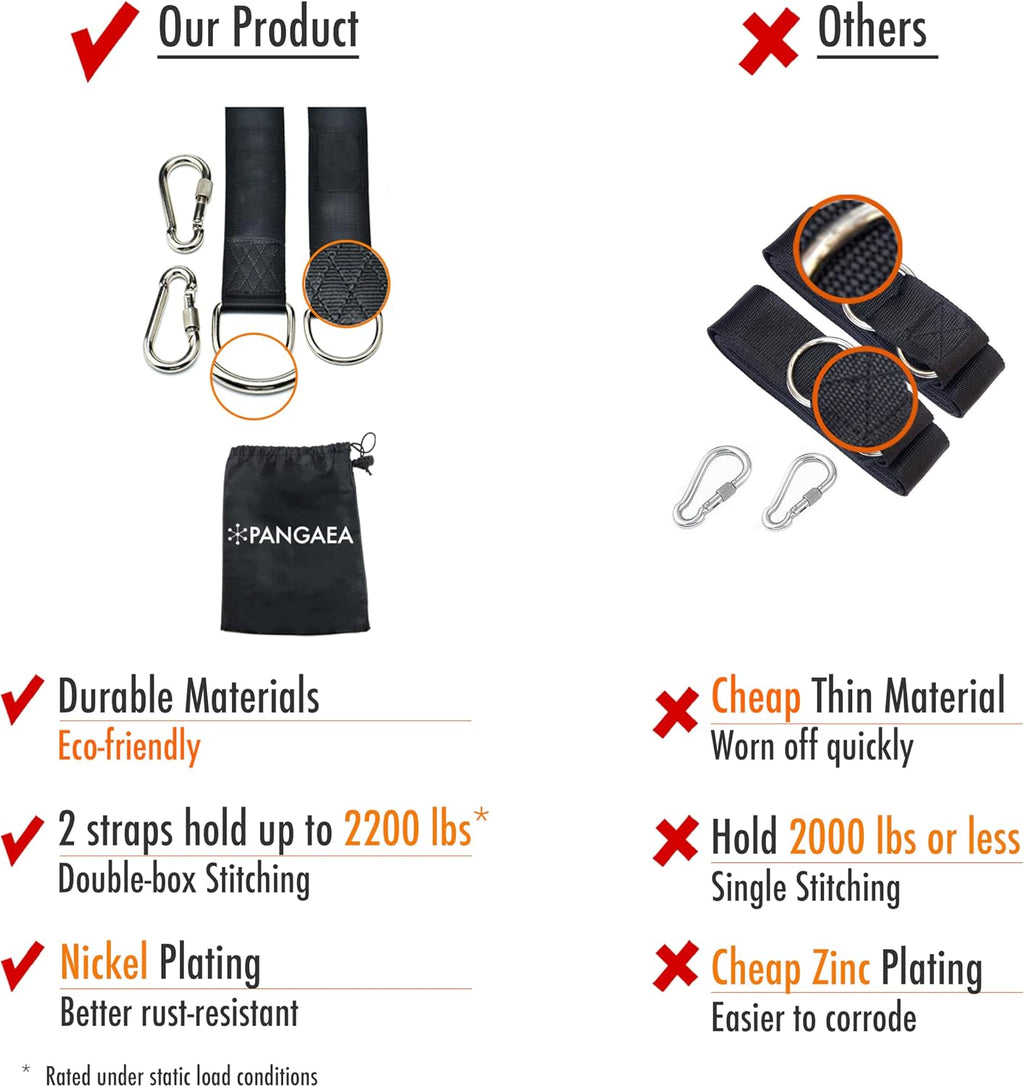 Tree Swing Hanging Straps Kit, Heavy Duty Holds 2200LBS 5FT Extra Long, with Safer Lock Snap Carabiners & Carry Pouch Bag
