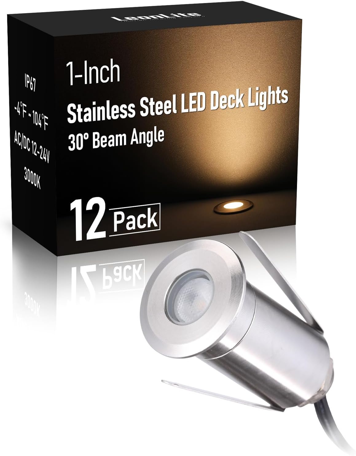 leonlite 12-pack 3000k recessed low voltage deck light, main product view