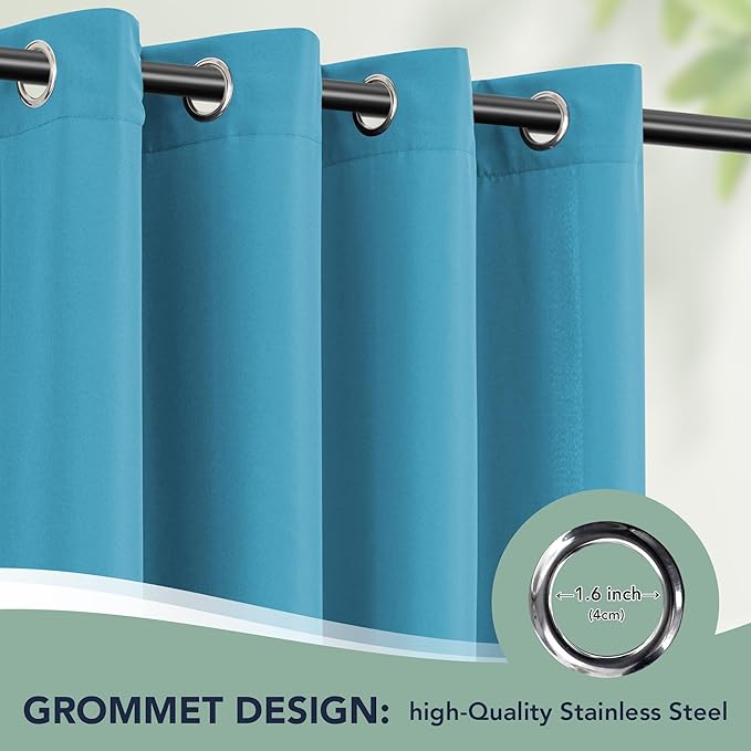 Outdoor Curtains for Patio Waterproof - 6 Panels Privacy Weatherproof Outside Curtains with Grommets for Pergola, Gazebo, Porch, Cabana, Balcony, 54 x 84 Inch, Teal