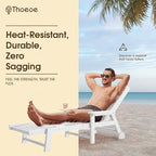 Patio Chaise Lounge Chair, Oversized Lounge Chair Outdoor with 5 Positions, HDPE, Patio Lounge Chair with Wheels & Cup Holder for Pool, Deck, Poolside,White