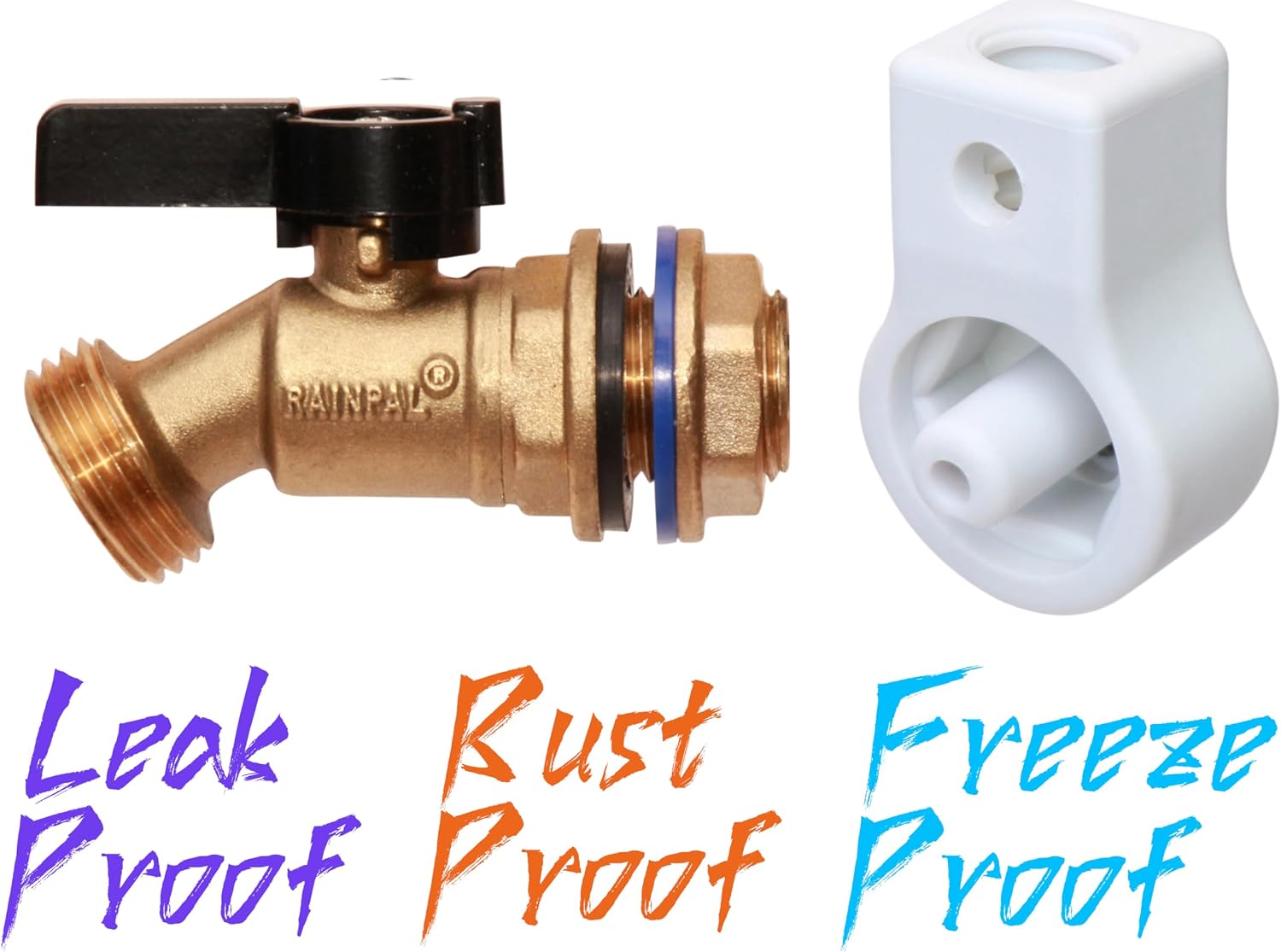 RBS005T LF Brass Rain Barrel Spigot (½” NPS, LF Compliant, Quarter Turn Ball Valve with Plastic Wrench/Nut Holder and Option to Install on Closed Top Barrel with Bung Hole)