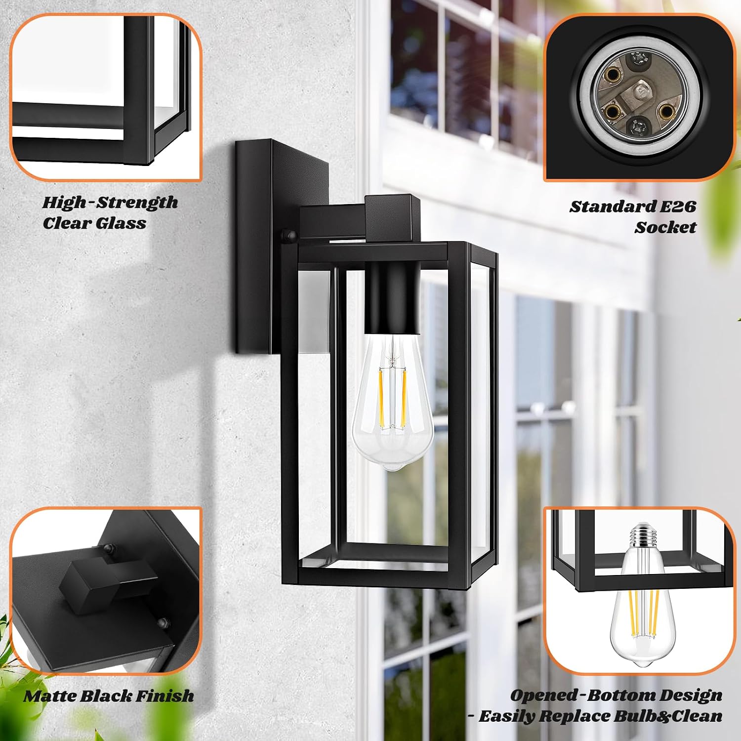 2-Pack Outdoor Wall Lantern, Exterior Waterproof Wall Sconce Light Fixtures, Black Outside Wall Lights with Clear Glass for House, Porch, Front Door, Garage, Patio, Bulbs Not Included