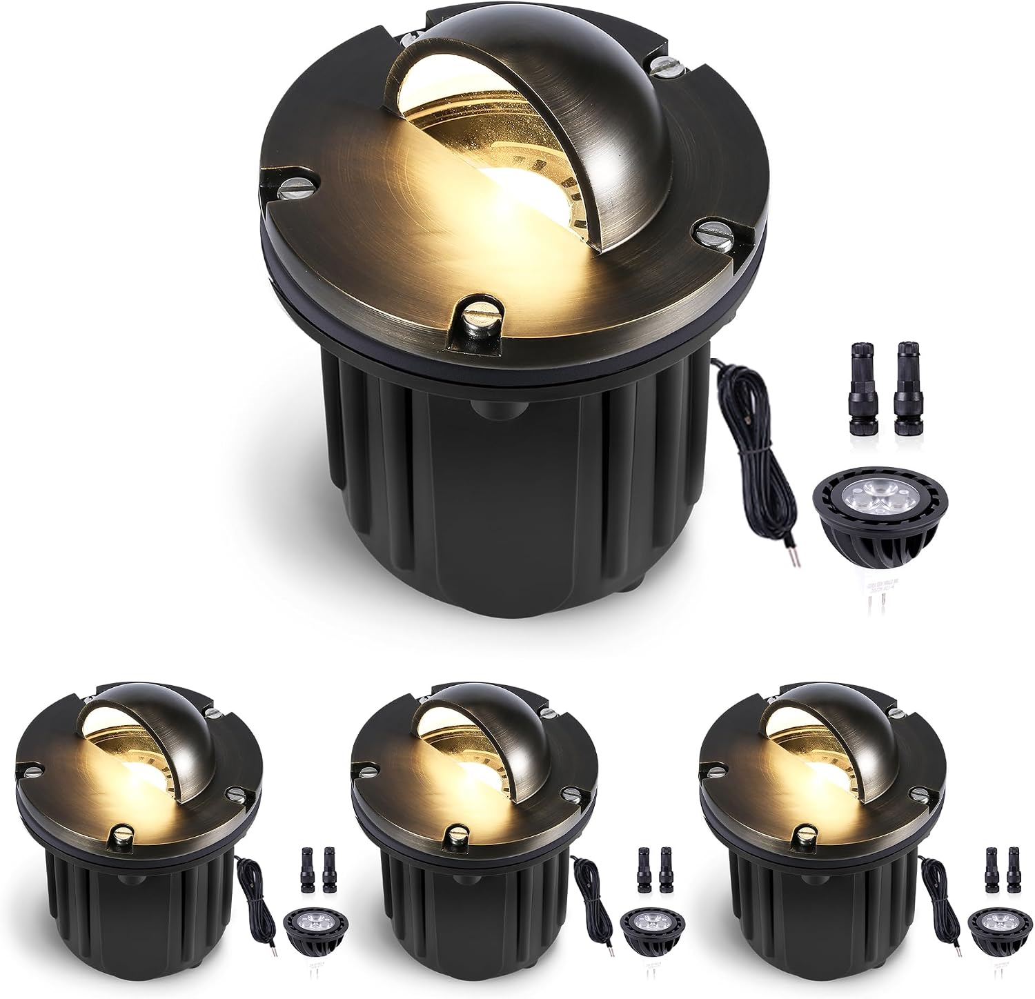 Well Lights Landscape LED - Brass Ip65 Low Voltage Replaceable Bulb In-Ground Lighting, 12V Wired Directional Fixture, Antique Bronze for Patio Lawn Yard with 5000K Daylight White MR16 Bulb