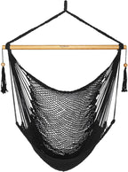 JoyView Hammock Chair with Spreader Bar Caribbean Hammock Swing Chair 300 LBS Weight Capacity XL Rope Hanging Chair for Outdoor Indoor Garden Yard - Black
