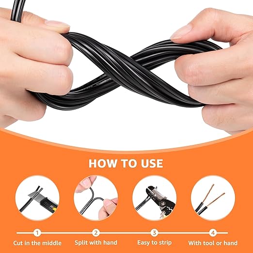 SUNVIE 14/2 Low Voltage Landscape Lighting Wire 250FT with Spool Outdoor Landscape Cable 14 Gauge 2 Conductors Low Voltage Wire for Landscaping Lights, ETL Listed, Pure Copper, Outdoor Direct Burial