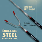Marshmallow Roasting Sticks | Set of 4 Extra Long Retractable Campfire Sticks | Protect Kids with Insulated Handles | Extendable Smore & Hot Dog Skewers | Heavy Duty Metal Camping Accessory