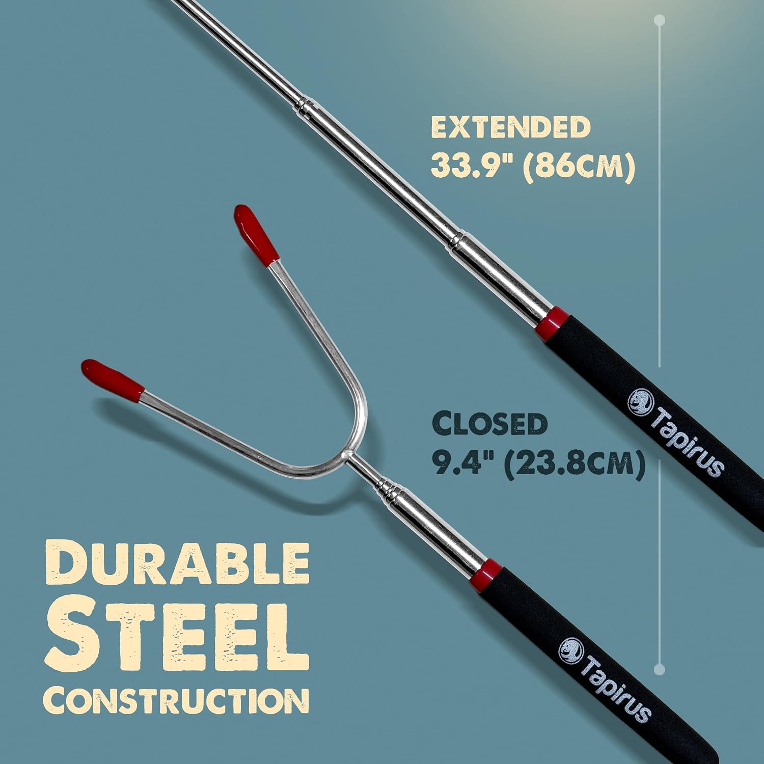 Marshmallow Roasting Sticks | Set of 4 Extra Long Retractable Campfire Sticks | Protect Kids with Insulated Handles | Extendable Smore & Hot Dog Skewers | Heavy Duty Metal Camping Accessory