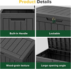 TARKARI 45 Gallon Lockable Resin Deck Box, Waterproof & UV-Resistant Outdoor Storage Box for Outdoor Cushion Storage, Garden Tools & Pool Accessories Storage, Black