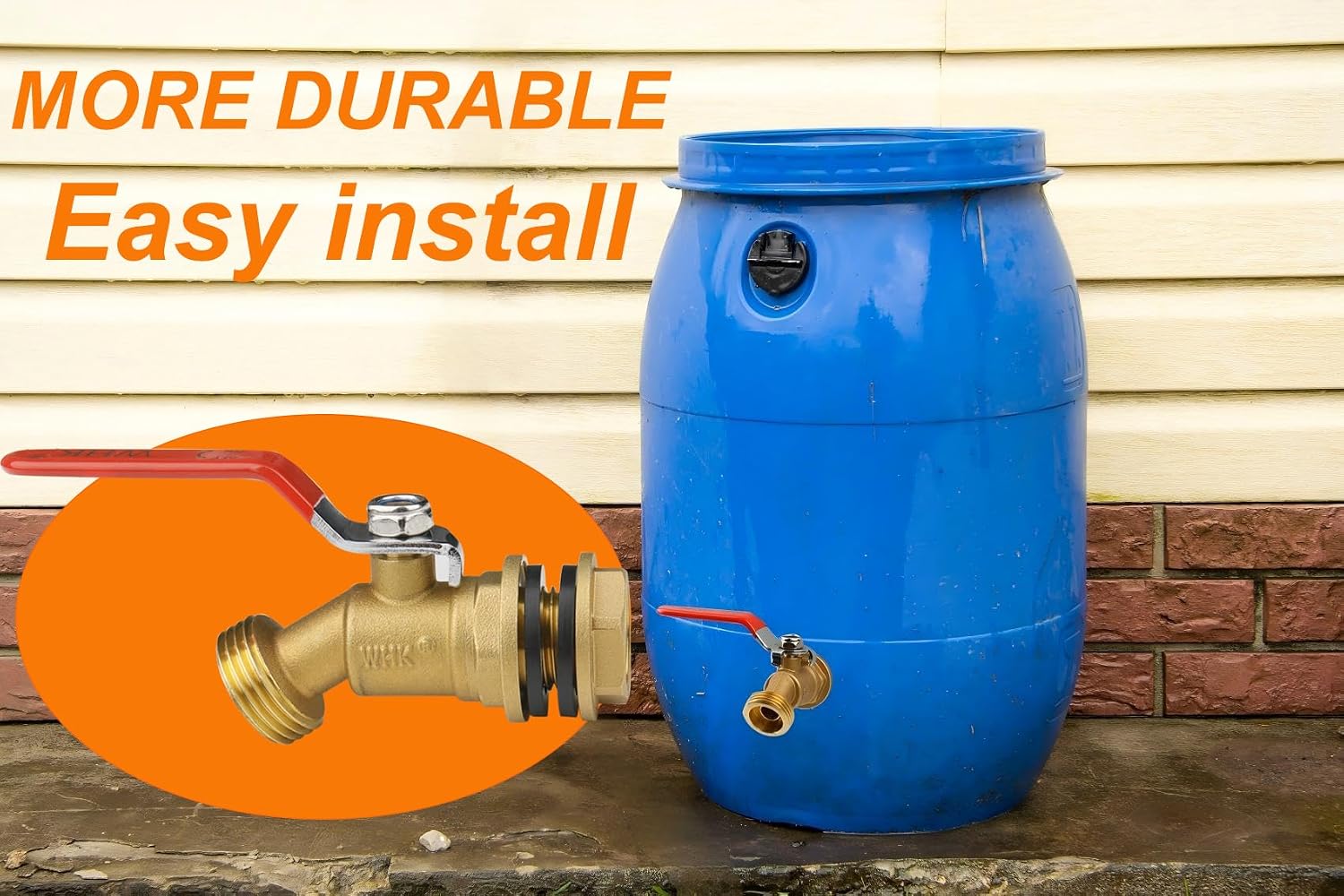 WHK Rain Barrel Spigot Kit-Water Bucket Spigot Faucets-Water Spout Spigot | for 5/50/55 Gallon Bucket, Rain Barrel Water Container WaterTank,1/4 Turn with Long Handle(Brass)