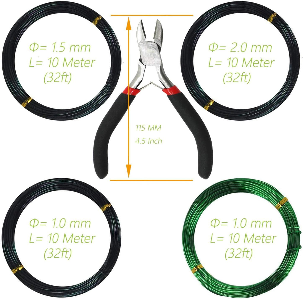 Kebinfen® Bonsai Training Wire Bonsai Wire kit for Bonsai Tree, with Bonsai Wire Cutter - Bonsai Wires Size 1.0 mm/ 1.5 mm/ 2.0 mm (128 Feet Total), Anti-Corrosion and Rust Resistant