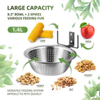 2 Pack Squirrel Feeders, 4 Colander Bowls (Each 8.5"/1.4L) for Replacement, Dual Corn Cob Spikes for Multi-Food, Metal Squirrel Feeders for Outside Tree Fence, Removable Bowl Easy Clean/Refill