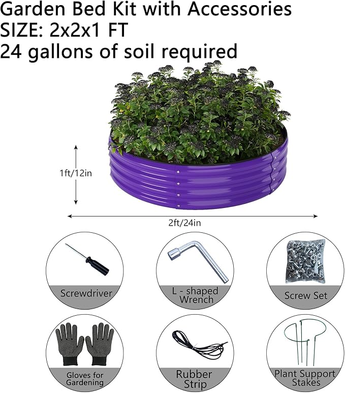 Galvanized Metal Planter Raised Garden Bed Kit for Gardening Outdoor Garden Box Raised Flower Bed 2PC Purple 2X2X1FT