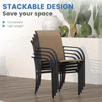 VICLLAX Patio Dining Set for 6, Outdoor Furniture Set Includes 47.2" Round Patio Table and 6 Patio Sling Chairs, Black Tabletop and Brown Fabric