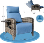 Outdoor Recliner Chairs Set of 2, Reclining Patio Chairs with Adjustable Back up to 150°Lay Flat and Extended Footrest, Wicker Recliner Chairs with Flip Table and Removable Olefin Cushion