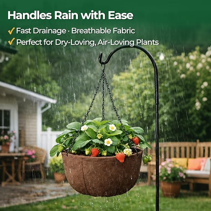 T4U Hanging Planters for Outdoor Plants, 10 Inch 6 Pack Fabric Hanging Baskets with Drainage Tray, Decorative Hanging Pots for Plants Outdoor Patio Porch Garden Use（Brown）