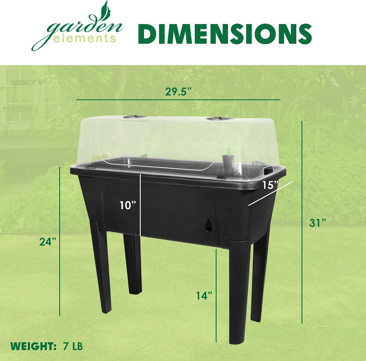 garden elements black elevated raised garden bed, 29.5", side view