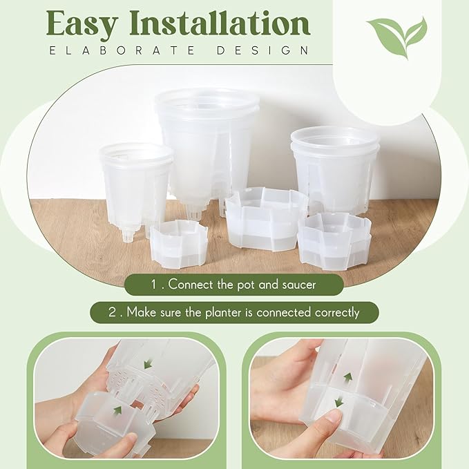 Self Watering Pots for Indoor Plants with Deep Reservoir and High Drainage Holes for Outdoor Plants and Flowers, Bare Root Planter(4.72'', 5.91'', 7.09'',Clear,12 Pcs)