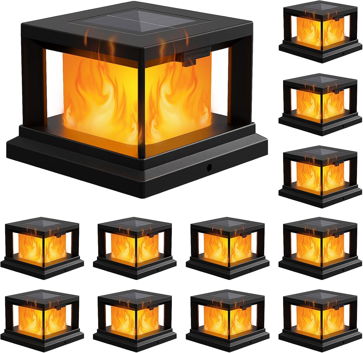 brightever 4x4 solar flame post lights outdoor, 12, main product view