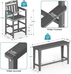 Ciokea 3 Pcs Outdoor Bar Height Table Set, 60" Extra Long Rectangle High Top Table and 2 Oversized Adirondack Chairs Set, Heavy-Duty All-Weather HDPE Patio Bar Set for Backyard Balcony Deck,Grey