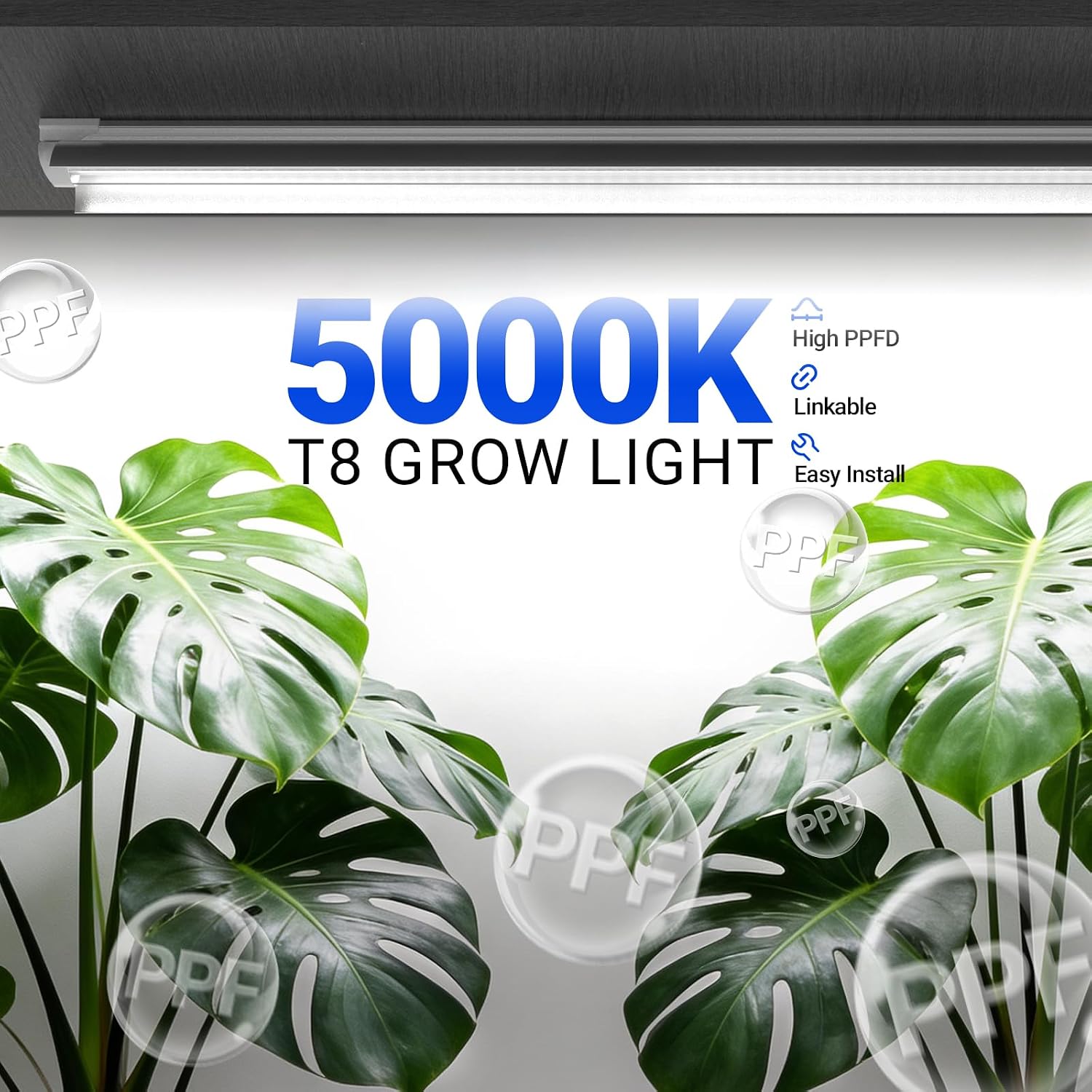 Barrina T8 Grow Lights for Indoor Plants, 3FT 5000K Full Spectrum, 6 Packs | V-shaped Reflector, 180W(6 x 30W), Daylight White Plant Light, Linkable LED Growing Light for Seedlings, and Shelf