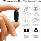 schizandu organic activated charcoal capsules, coconut shell, 210 showing dimensions