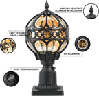 2 Pack Dusk to Dawn Outdoor Lamp Post Lights, 17.5'' Black Aluminum Rust-Proof Globe Post Lighting Fixture for Porch Driveway Garden, Exterior Hardwired Pillar Light with Standard 3" Base